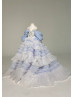 Blue Glitter Tulle Ruffled Flower Girl Dress
